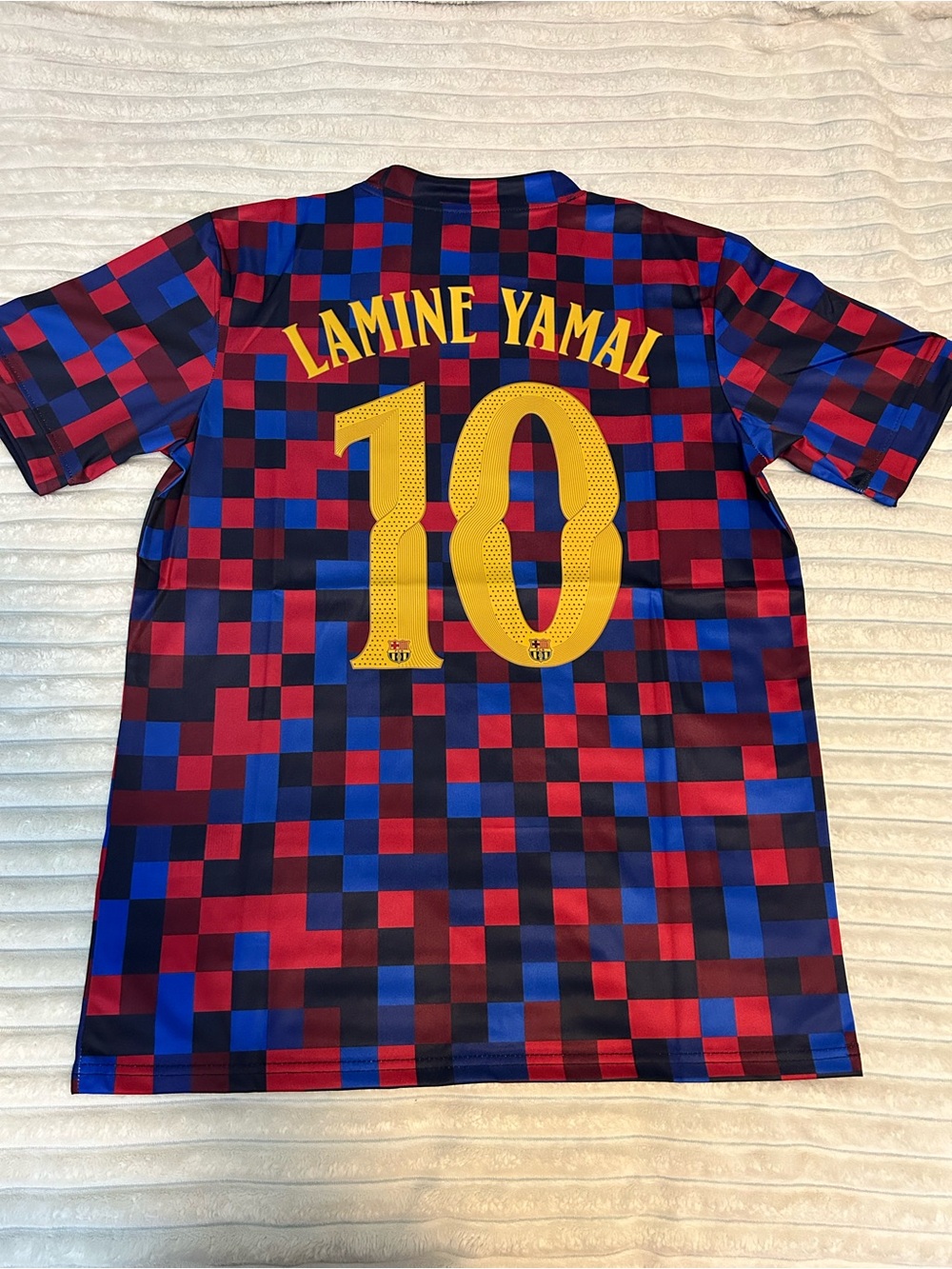 Nike Blue & Red Pixel 2026 FC Barcelona Soccer Jersey with Yellow Accents